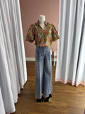 Olive Drab Floral Puff Sleeve Top
