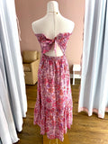 Smocked Bodice Tie Back Strpls Pink Multi Dress