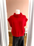 Red Slvlss Crop Turtleneck Knit Sweater Top