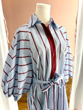 Burgundy and Men’s Blue Stripe Button Down Dress