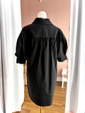 Black Puff Sleeve Button Down Dress