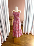 Smocked Bodice Tie Back Strpls Pink Multi Dress