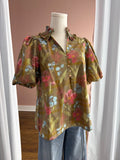 Olive Drab Floral Puff Sleeve Top
