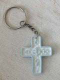 Dusty Blue China Cross Keychain