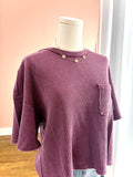 Dark Cherry Whitney Waffle Sht Slv Pocket Crop