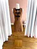 Suede Brown Black Leather Bow Dress