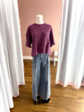 Dark Cherry Whitney Waffle Sht Slv Pocket Crop