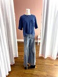 Navy Whitney Waffle Sht Slv Pocket Crop
