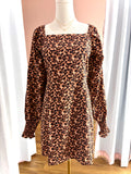 Leopard Print Square Neck Tie Black Dress
