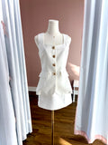 Twofer Sleeveless Romper Cream Gold Buttons