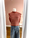 Rust Stripe Ruffle Slvless Crop Sweater