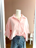 Pink Contrast Grosgrain Ribbon Button Down
