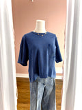 Navy Whitney Waffle Sht Slv Pocket Crop