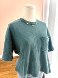 Dark Teal Whitney Waffle Sht Slv Pocket Crop