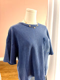 Navy Whitney Waffle Sht Slv Pocket Crop