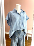 Frayed Chambray Button Down Short Sleeve