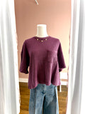 Dark Cherry Whitney Waffle Sht Slv Pocket Crop