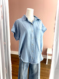 Frayed Chambray Button Down Short Sleeve
