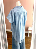Frayed Chambray Button Down Short Sleeve