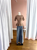 Dark Taupe Peplum Sht Slv Sweater Top