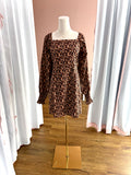 Leopard Print Square Neck Tie Black Dress