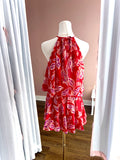 Red Floral Waist Romper