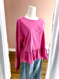 Washed Pink Ruffle Bottom Lng Slv