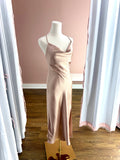 Dark Taupe Textured Silky Cowlneck Slipdress