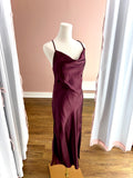 Dark Cherry Textured Silky Cowlneck Slipdress