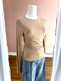 Dark Taupe Fitted Slinky Collarless Lng Slv