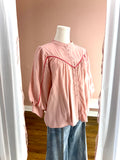 Western Insp Balloon Slv Cntrst Piping Blouse Blush