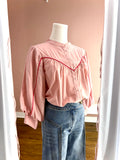 Western Insp Balloon Slv Cntrst Piping Blouse Blush