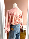 Western Insp Balloon Slv Cntrst Piping Blouse Blush