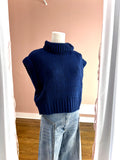 Navy Slvlss Crop Turtleneck Knit Sweater Top