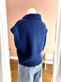 Navy Slvlss Crop Turtleneck Knit Sweater Top