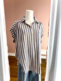 Oversized Indigo Contrast Stripe Button Down