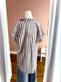 Oversized Indigo Contrast Stripe Button Down