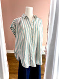 Oversized Fresh Mint Contrast Stripe Button Down