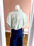 Oversized Fresh Mint Contrast Stripe Button Down