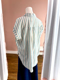 Oversized Fresh Mint Contrast Stripe Button Down