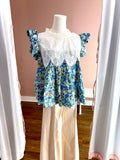 Tori Lace Appliqué Blue Multi Floral Top